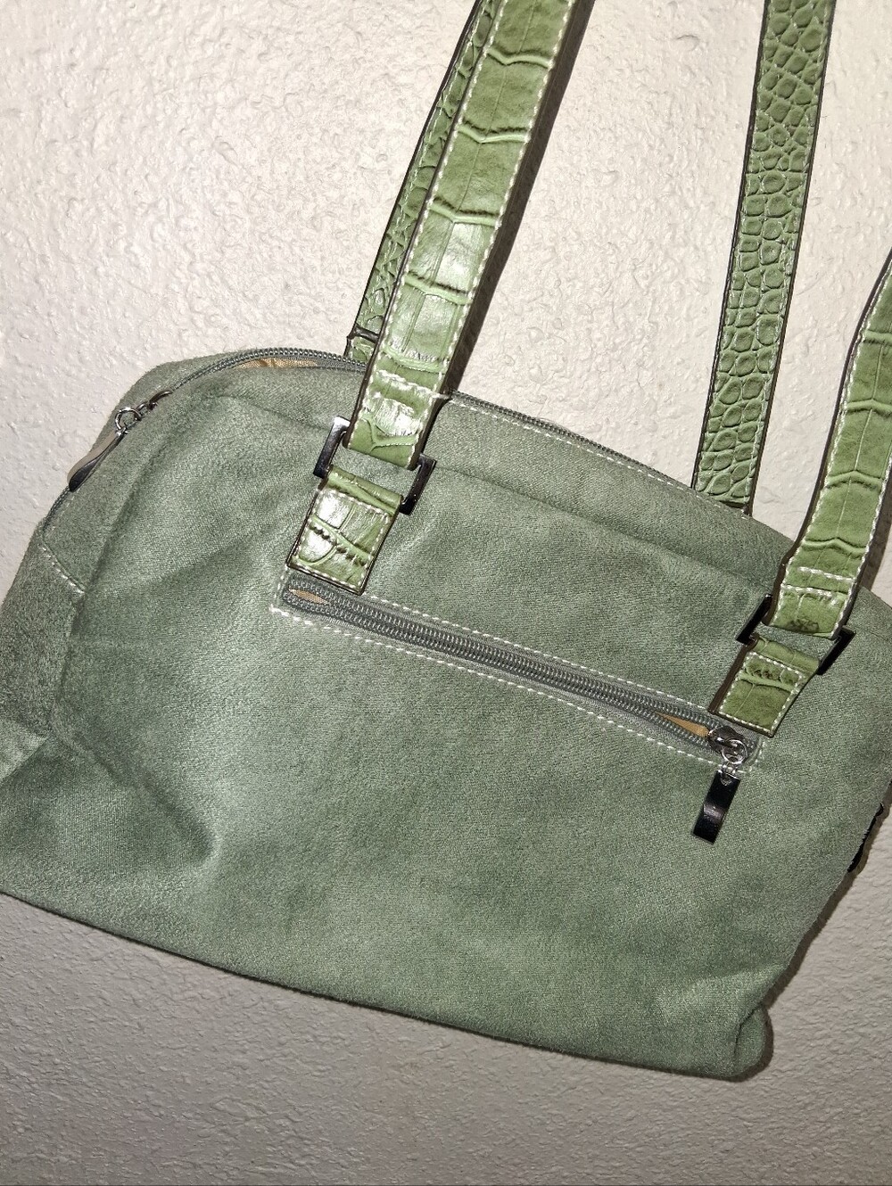 Green Faux Suede Shoulder Bag - Picture 4 of 7
